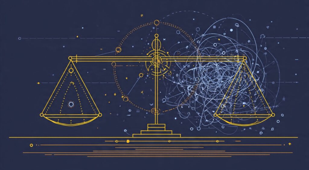  A single tidy agent weighed against a tangled cluster of many agents, showing more agents adds cost and complexity.