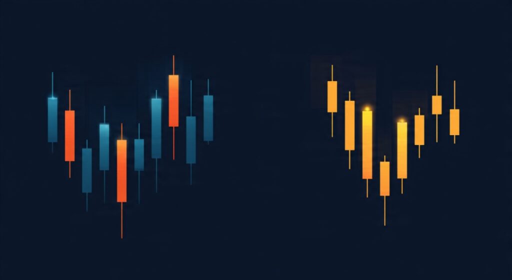 Side-by-side comparison of an order block versus a mitigation block on a price chart.