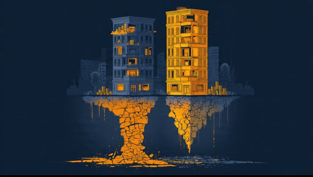 A stable building on a cash flow foundation versus a toppling one with assets but weak cash flow.