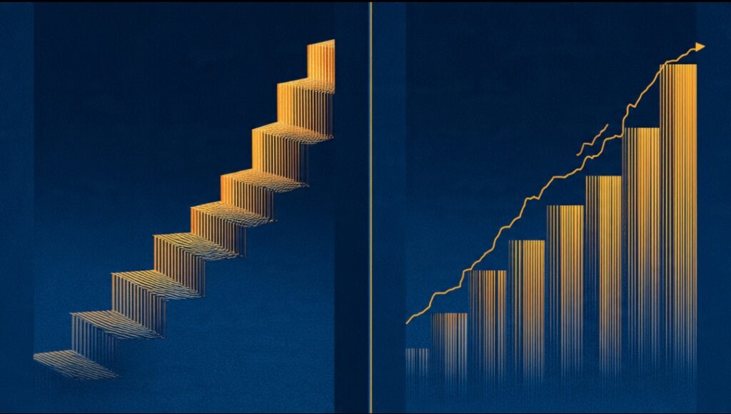 A market crash that looks terrifying zoomed in but tiny when zoomed out over decades.