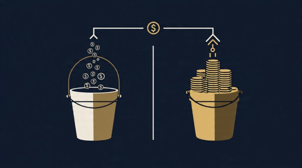 Cash cushion bucket filling before the investing bucket in a savings sequence
