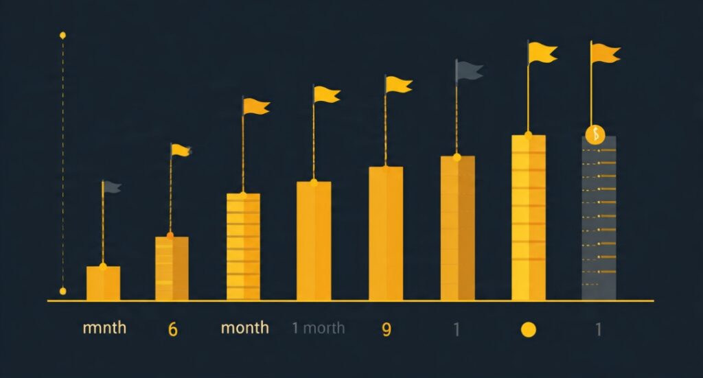 Progress bar showing stages of building an emergency fund before investing begins