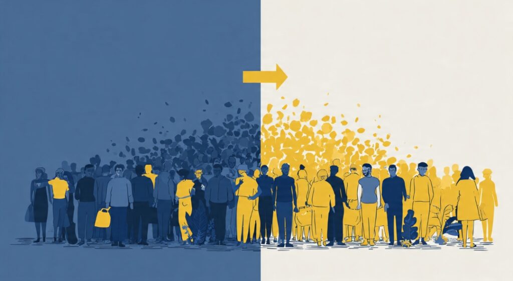 Illustration comparing chasing broad appeal versus building a small loyal audience over time
