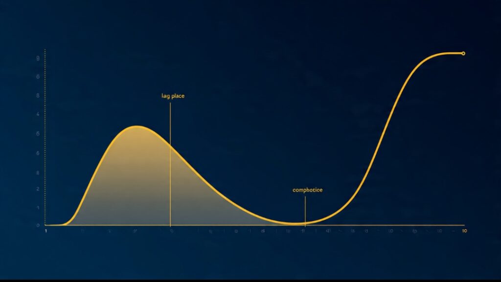 Graph showing the lag phase before long-term business thinking compounds into visible results
