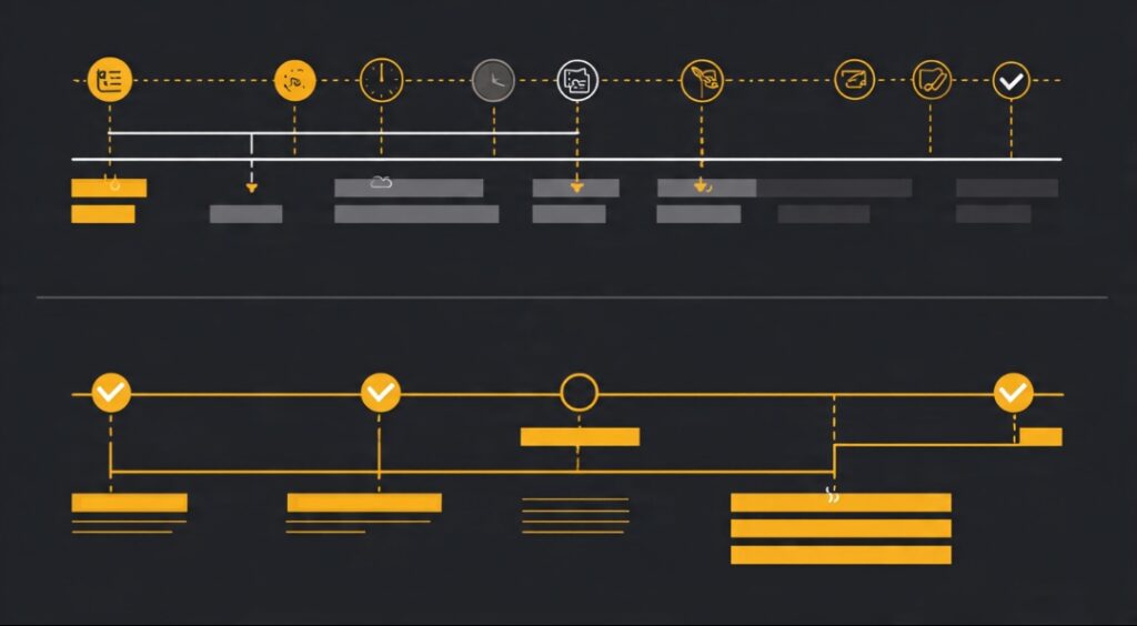 Timeline comparison of a project without upfront questions versus one with clear discovery questions