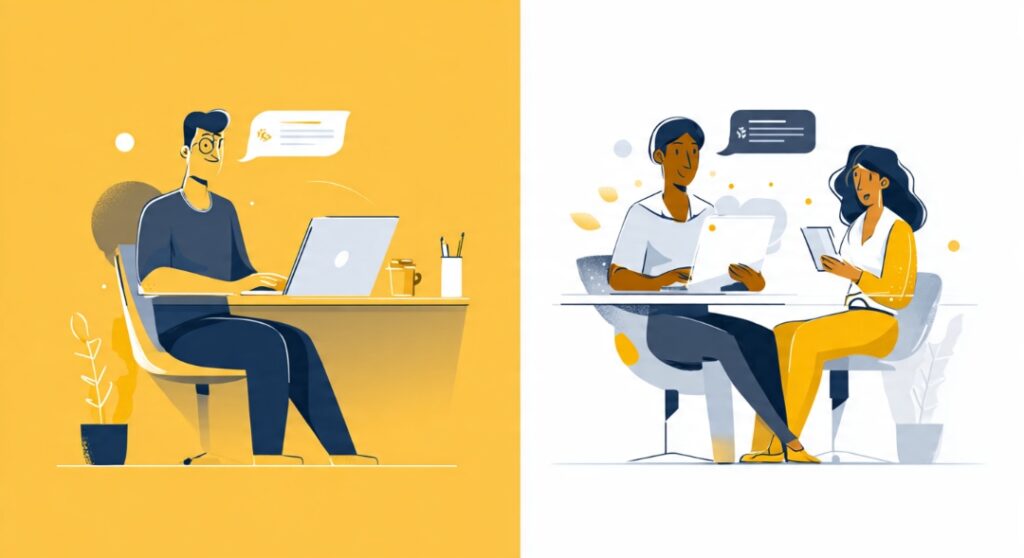 Progression illustration of a solo freelancer transitioning into an agency model focused on selling