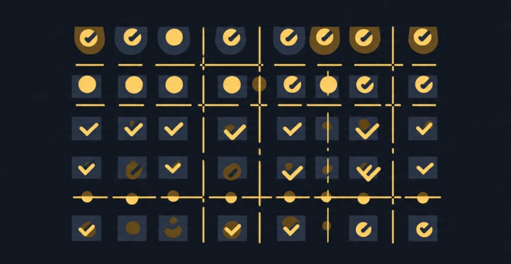 Ninety-day calendar showing accumulated daily habit checkmarks building toward genuine confidence