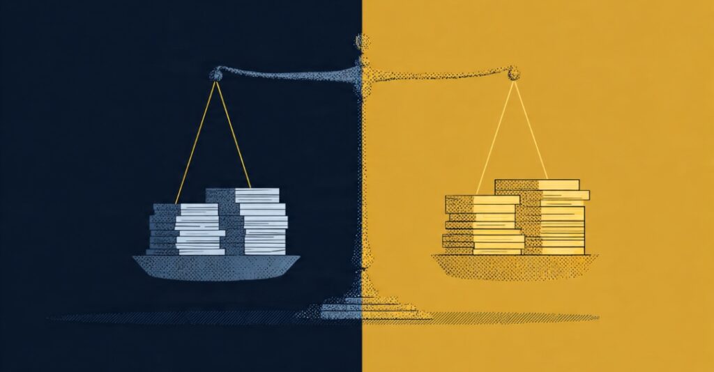 Balance scale showing self-doubt outweighed by accumulated evidence of past follow-through