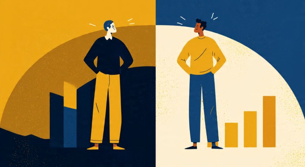 Before-and-after illustration showing confidence built through ninety days of consistent action