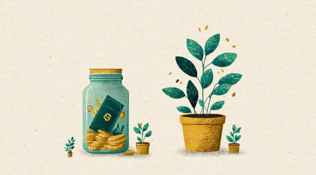 : A small cash buffer kept safe alongside the rest of the money invested to grow and beat inflation