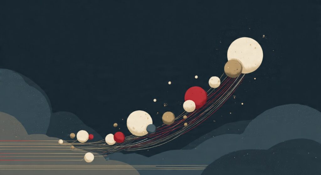 A debt snowball growing larger as it rolls downhill at night, showing debt compounding while you sleep