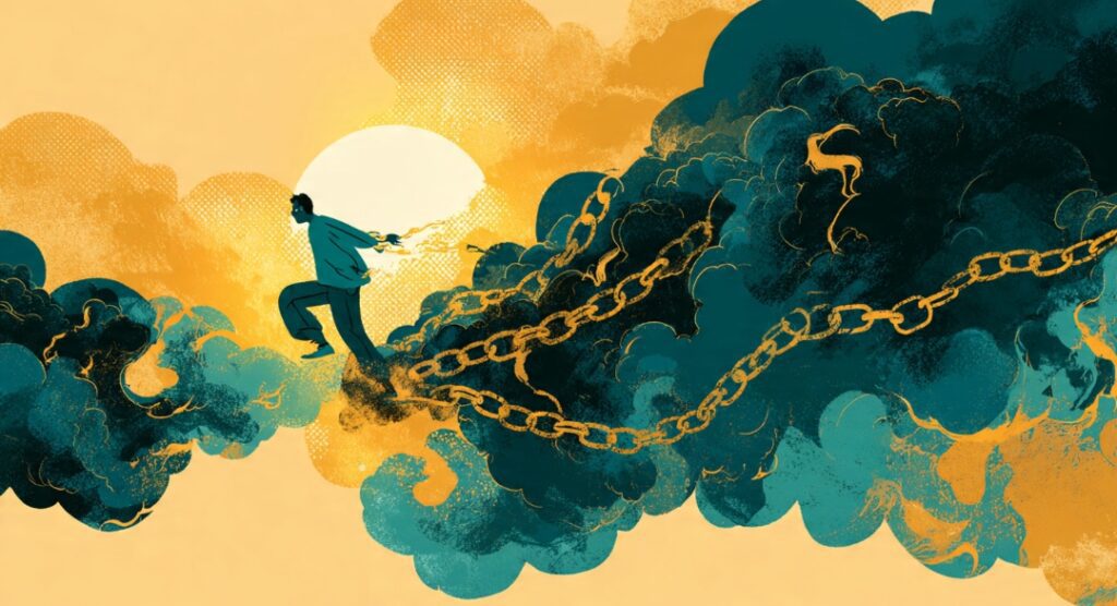 A person breaking free from compounding debt and stepping toward financial freedom