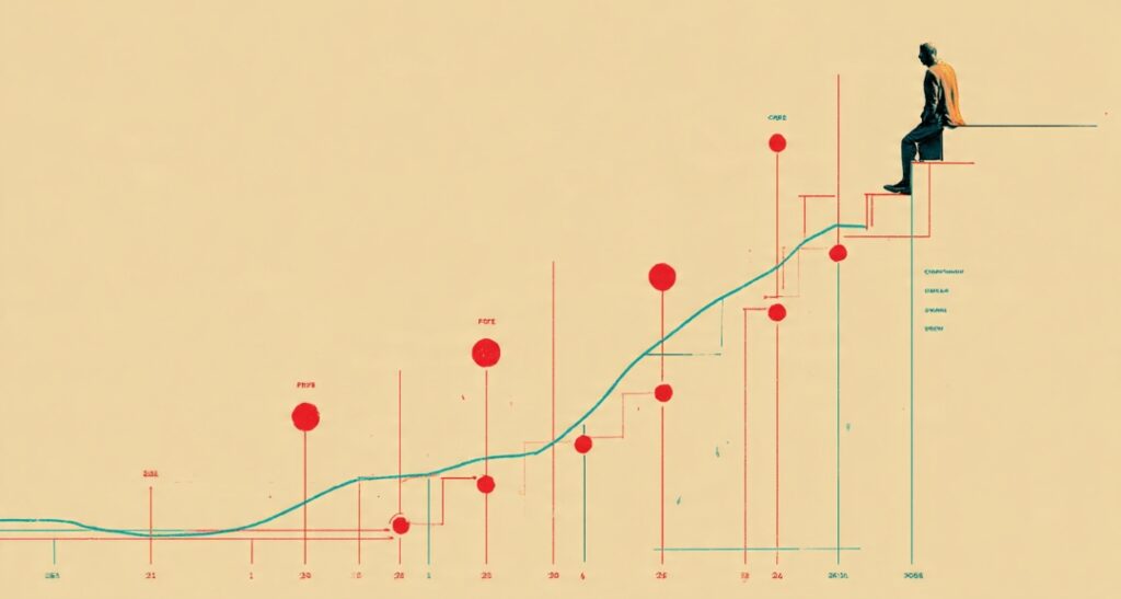 A focus line repeatedly dropping and having to rebuild after each interruption, showing the tax of task switching