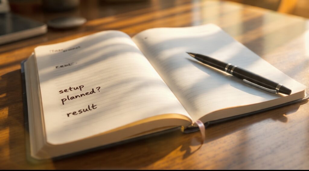  Trading journal used to track planned trades and stop overtrading