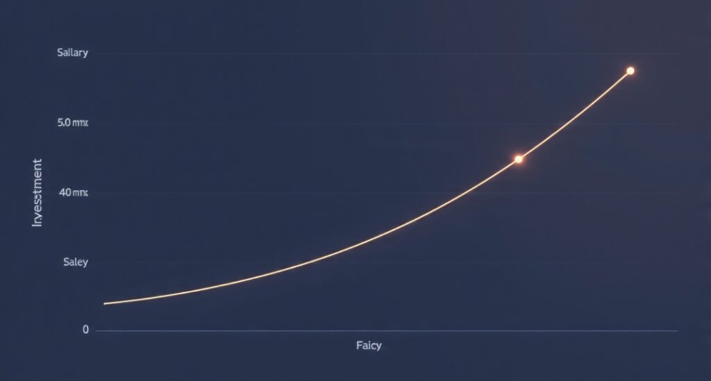 Chart showing the crossover point where investment income overtakes salary